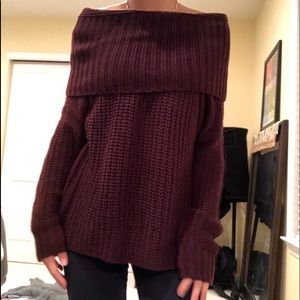 Maroon knit, turtleneck/off-the-shoulder sweater